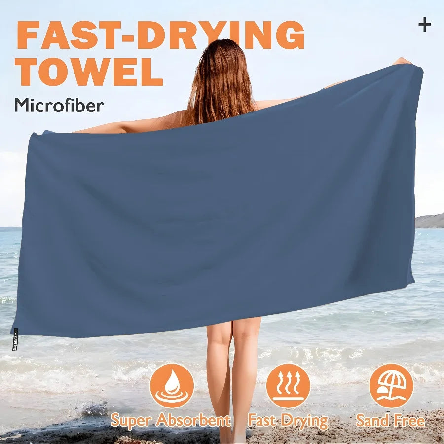 3PCS Quick Dry Beach Towel, Microfiber Travel Towel 3 Size in 1 Pack,Fast Drying Towel Set for Camping, Beach, Gym, Sports, Yoga
