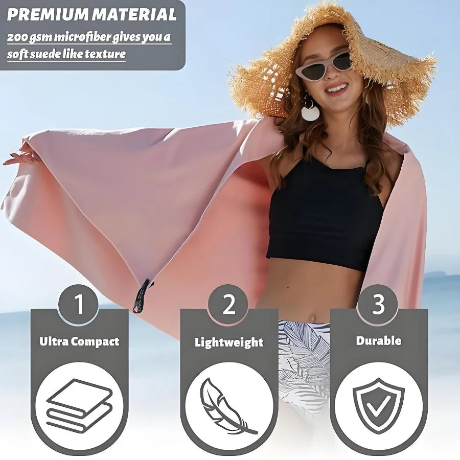 3PCS Quick Dry Beach Towel, Microfiber Travel Towel 3 Size in 1 Pack,Fast Drying Towel Set for Camping, Beach, Gym, Sports, Yoga