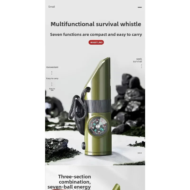 Outdoor Survival Equipment Whistle Multifunctional Portable Emergency Compass Magnifying Glass Flashlight Thermometer