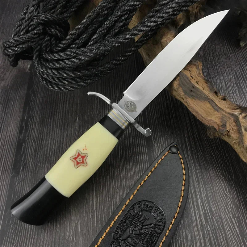 NEW Russian Finka NKVD KGB Stainless Steel Hand Guard and Resin Handle 440C Fixed Blade Outdoor Survival Sharp Knife with Sheath