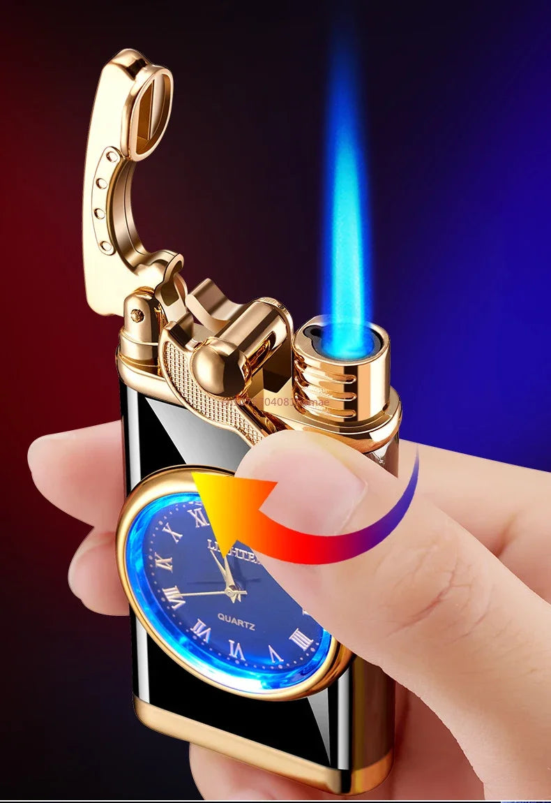 Powerful Rocker Metal Unusual Gas Lighter Jet Butane Torch Windproof Cigar Men Cool Play Gadget