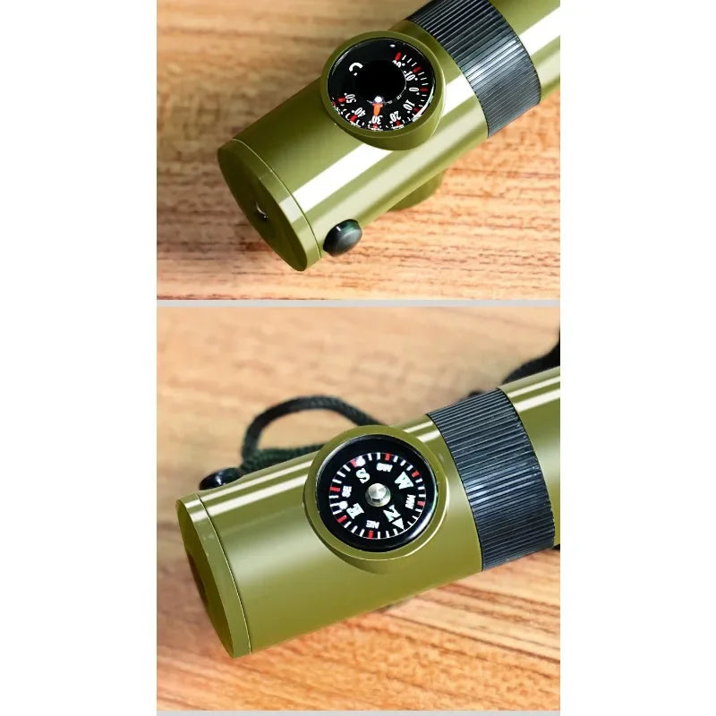 Outdoor Survival Equipment Whistle Multifunctional Portable Emergency Compass Magnifying Glass Flashlight Thermometer
