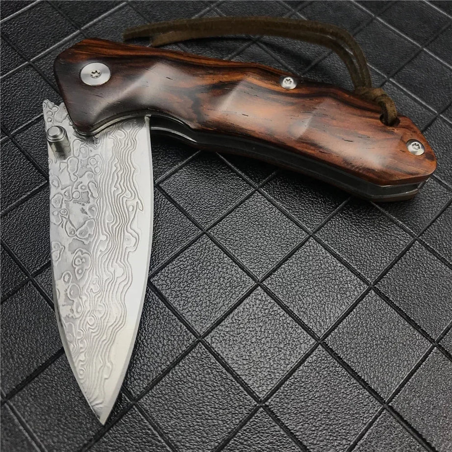Outdoor Tactical 67 Layers Damascus Steel Camping Pocket Knife EDC Outdoor Knife Tactical Tool Self-defense Combat Folding Knife