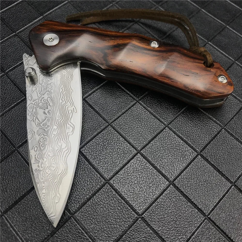 Outdoor Tactical 67 Layers Damascus Steel Camping Pocket Knife EDC Outdoor Knife Tactical Tool Self-defense Combat Folding Knife