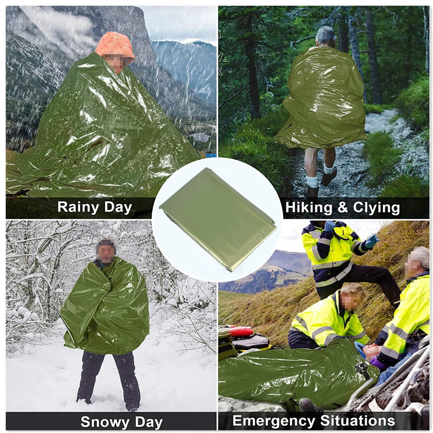 4 pcs outdoor emergency tent+sleeping bag+raincoat+first aid blanket bundle pocket set suitable for outdoor camping and hiking