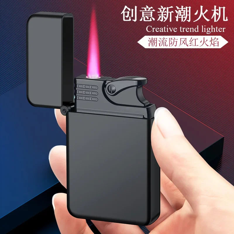 Metal Jet Red Flame Lighter, Refillable Butane, Adjustable, Portable, Windproof, Gas Lighter, Glow in the Dark, Gift for Men