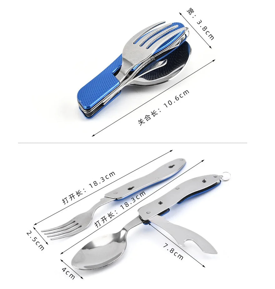 Outdoor Camping Portable Fork Knife Tableware Tools Stainless Steel Multi-Function Folding Spoon&Fork Knife Travel Sets