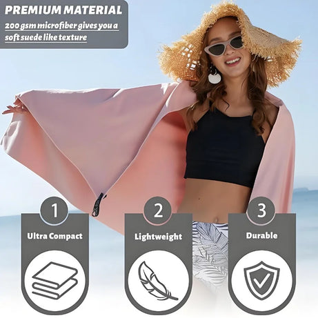 3PCS Quick Dry Beach Towel, Microfiber Travel Towel 3 Size in 1 Pack,Fast Drying Towel Set for Camping, Beach, Gym, Sports, Yoga