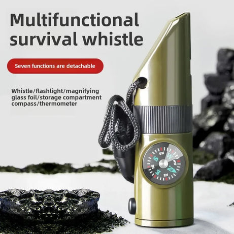 Outdoor Survival Equipment Whistle Multifunctional Portable Emergency Compass Magnifying Glass Flashlight Thermometer
