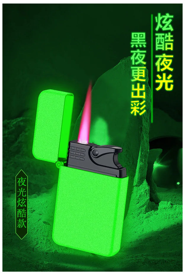 Metal Jet Red Flame Lighter, Refillable Butane, Adjustable, Portable, Windproof, Gas Lighter, Glow in the Dark, Gift for Men