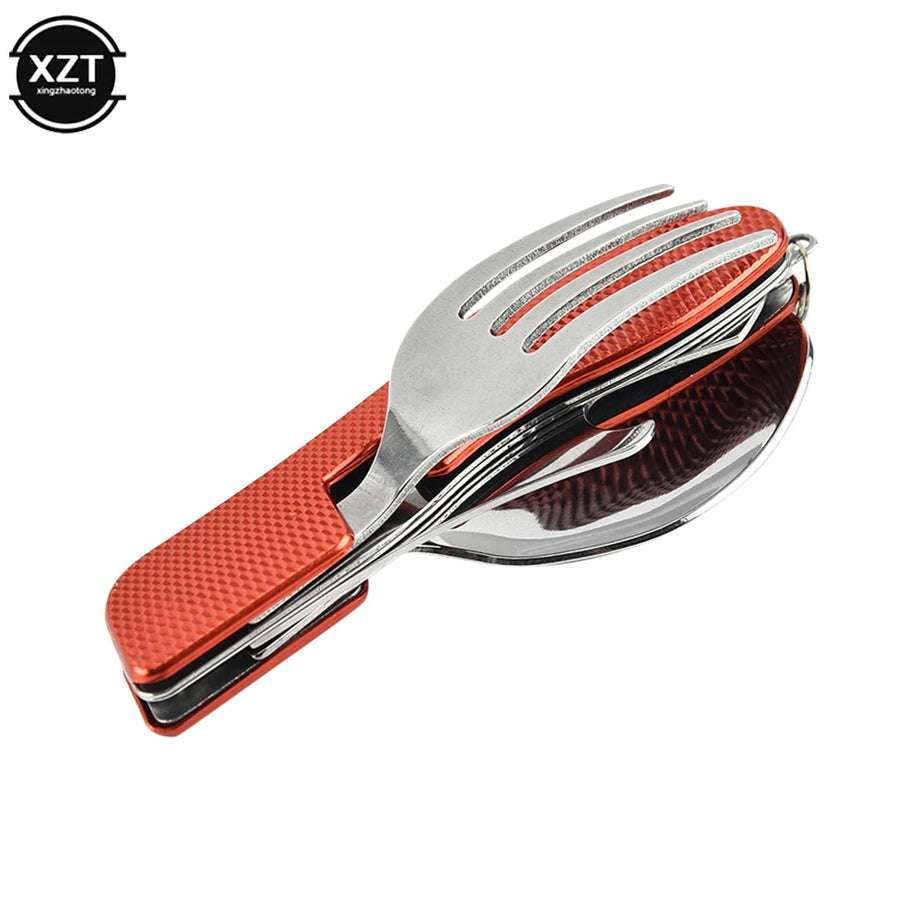 Outdoor Camping Portable Fork Knife Tableware Tools Stainless Steel Multi-Function Folding Spoon&Fork Knife Travel Sets