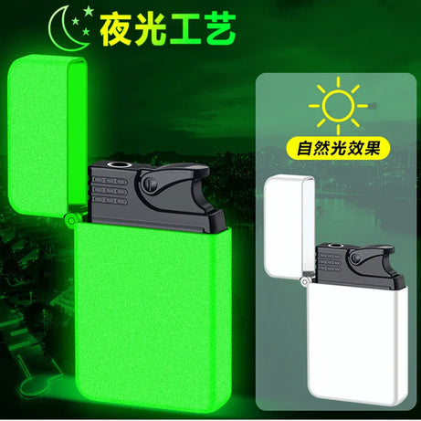 Metal Jet Red Flame Lighter, Refillable Butane, Adjustable, Portable, Windproof, Gas Lighter, Glow in the Dark, Gift for Men