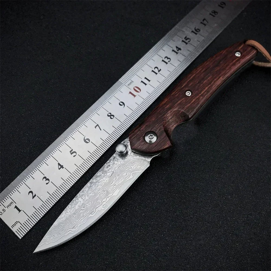 Outdoor Tactical 67 Layers Damascus Steel Camping Pocket Knife EDC Outdoor Knife Tactical Tool Self-defense Combat Folding Knife
