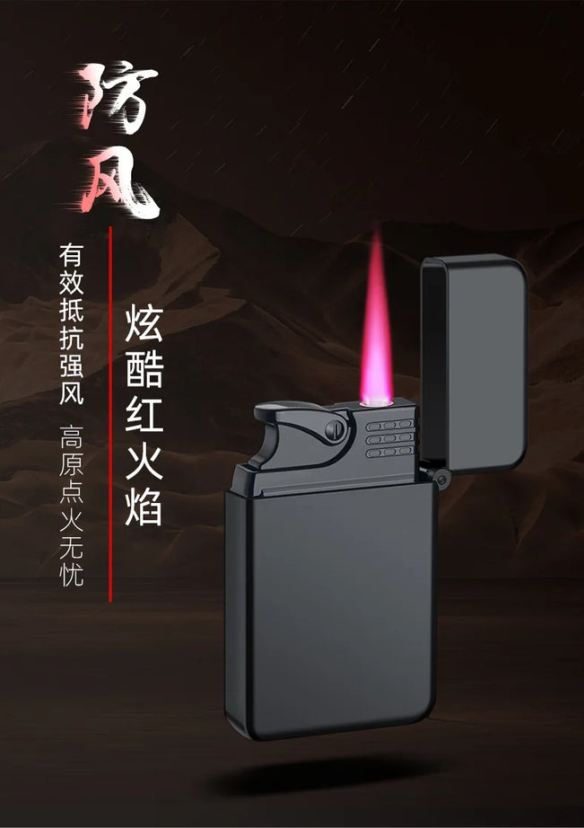 Metal Jet Red Flame Lighter, Refillable Butane, Adjustable, Portable, Windproof, Gas Lighter, Glow in the Dark, Gift for Men