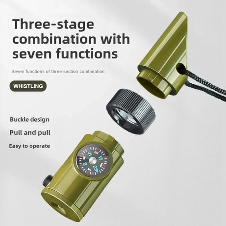Outdoor Survival Equipment Whistle Multifunctional Portable Emergency Compass Magnifying Glass Flashlight Thermometer