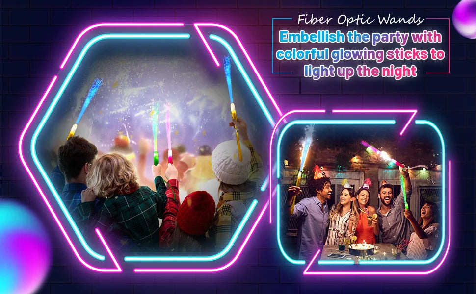 12/24/48Pcs Glow Fiber Wands Sticks LED Flashing Stick Light up Stick Colorful Fiber Optic Wands For Wedding Glow Party Favors