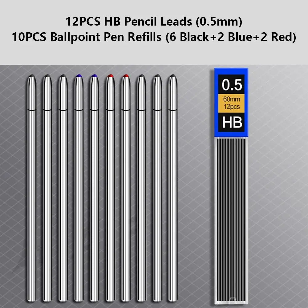 High Quality 3 Colors Ink Gravity Sensing Pen Press Type Metal Multi-Function Pen 4 in 1 Mechanical Pencil School Office