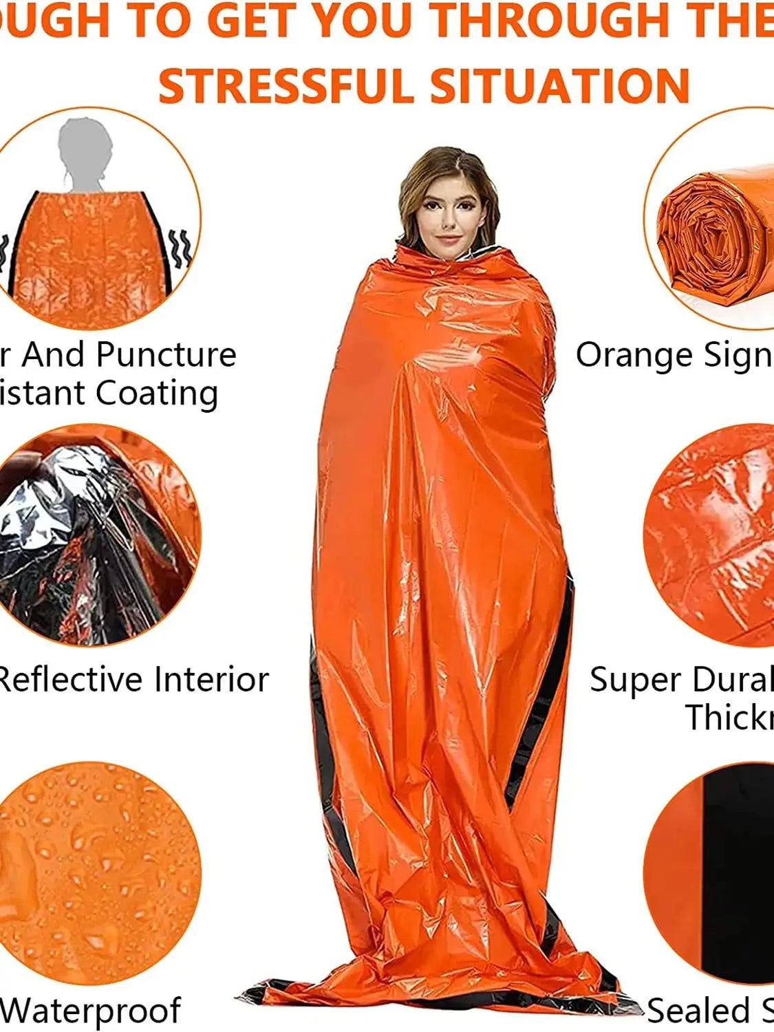 Portable Waterproof Emergency Survival Sleeping Bag Outdoor Edc Camping Gear Thermal Sack First Aid Rescue Kit Mylar Blanket