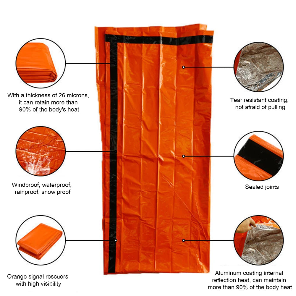 Emergency Sleeping Bag Waterproof Ultra Mylar Thermal Blankets Lightweight Survival Sleeping Bag Keep Warm For Camping Hiking ﻿