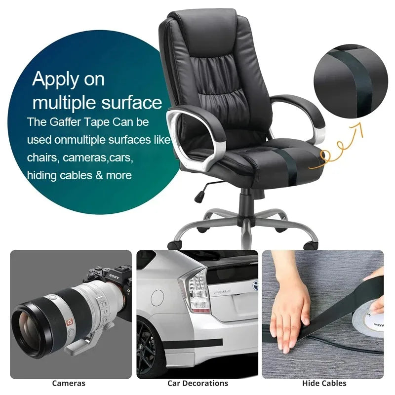 30 Yards Premium Heavy Duty Gaffer Tape Non-Reflective Multipurpose Waterproof Floor Tape For Electrical Cord Black Gaff Tape