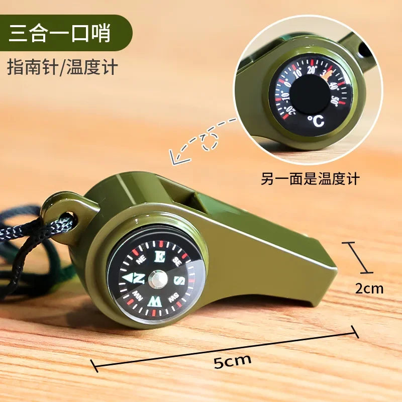 Outdoor Survival Equipment Whistle Multifunctional Portable Emergency Compass Magnifying Glass Flashlight Thermometer
