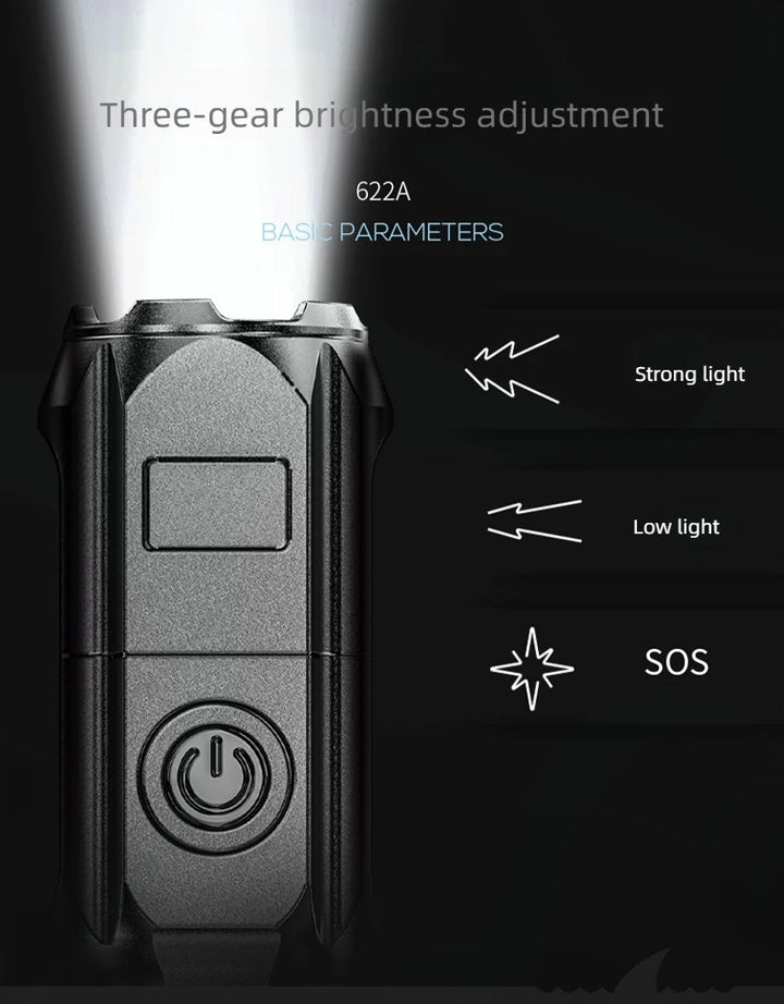Powerful light Flashlight Rechargeable USB waterproof portable outdoor flashlight 200 meters distant 3W high-light adjustable focus pocket flashlight ABS metal texture