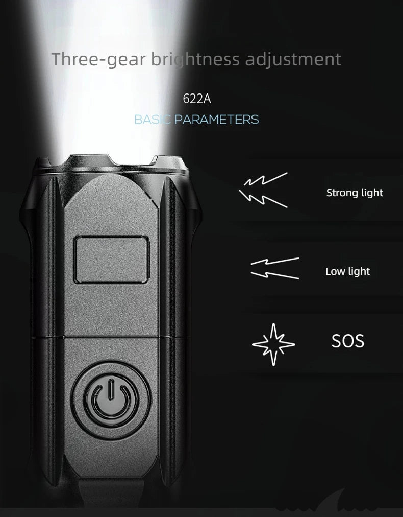 Powerful light Flashlight Rechargeable USB waterproof portable outdoor flashlight 200 meters distant 3W high-light adjustable focus pocket flashlight ABS metal texture