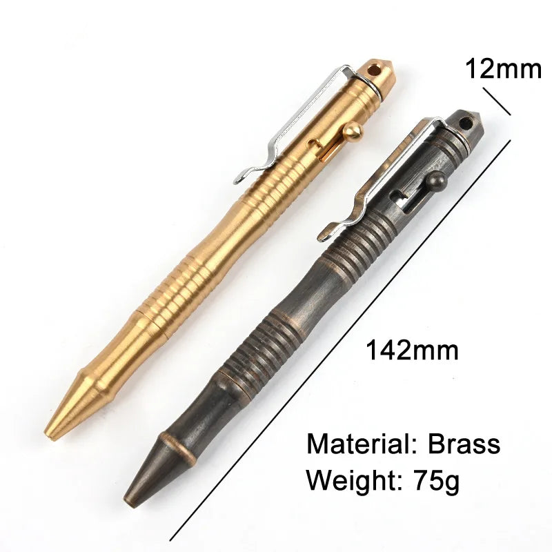 High Quality Brass Self-Defense Tactical Pen Bolt Switch Ball Point Writing Pen For Outdoor Camp EDC Tool Gift Box
