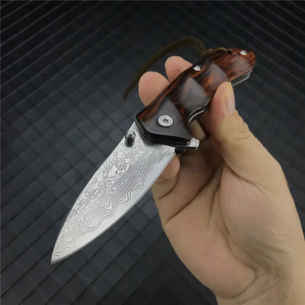 Outdoor Tactical 67 Layers Damascus Steel Camping Pocket Knife EDC Outdoor Knife Tactical Tool Self-defense Combat Folding Knife