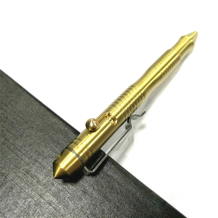 High Quality Brass Self-Defense Tactical Pen Bolt Switch Ball Point Writing Pen For Outdoor Camp EDC Tool Gift Box