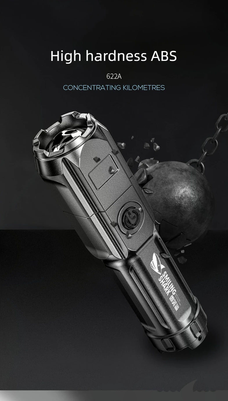 Powerful light Flashlight Rechargeable USB waterproof portable outdoor flashlight 200 meters distant 3W high-light adjustable focus pocket flashlight ABS metal texture