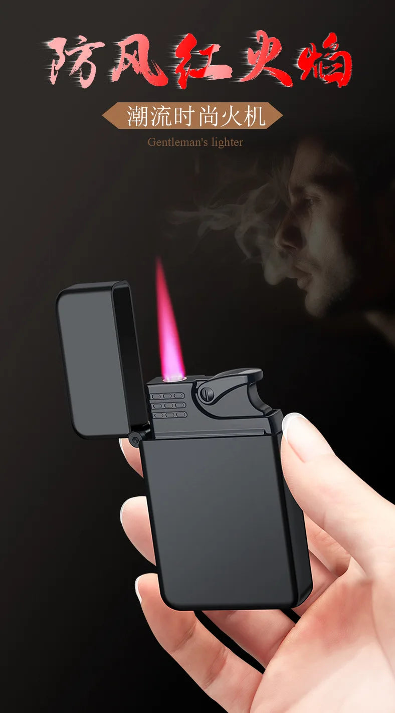 Metal Jet Red Flame Lighter, Refillable Butane, Adjustable, Portable, Windproof, Gas Lighter, Glow in the Dark, Gift for Men