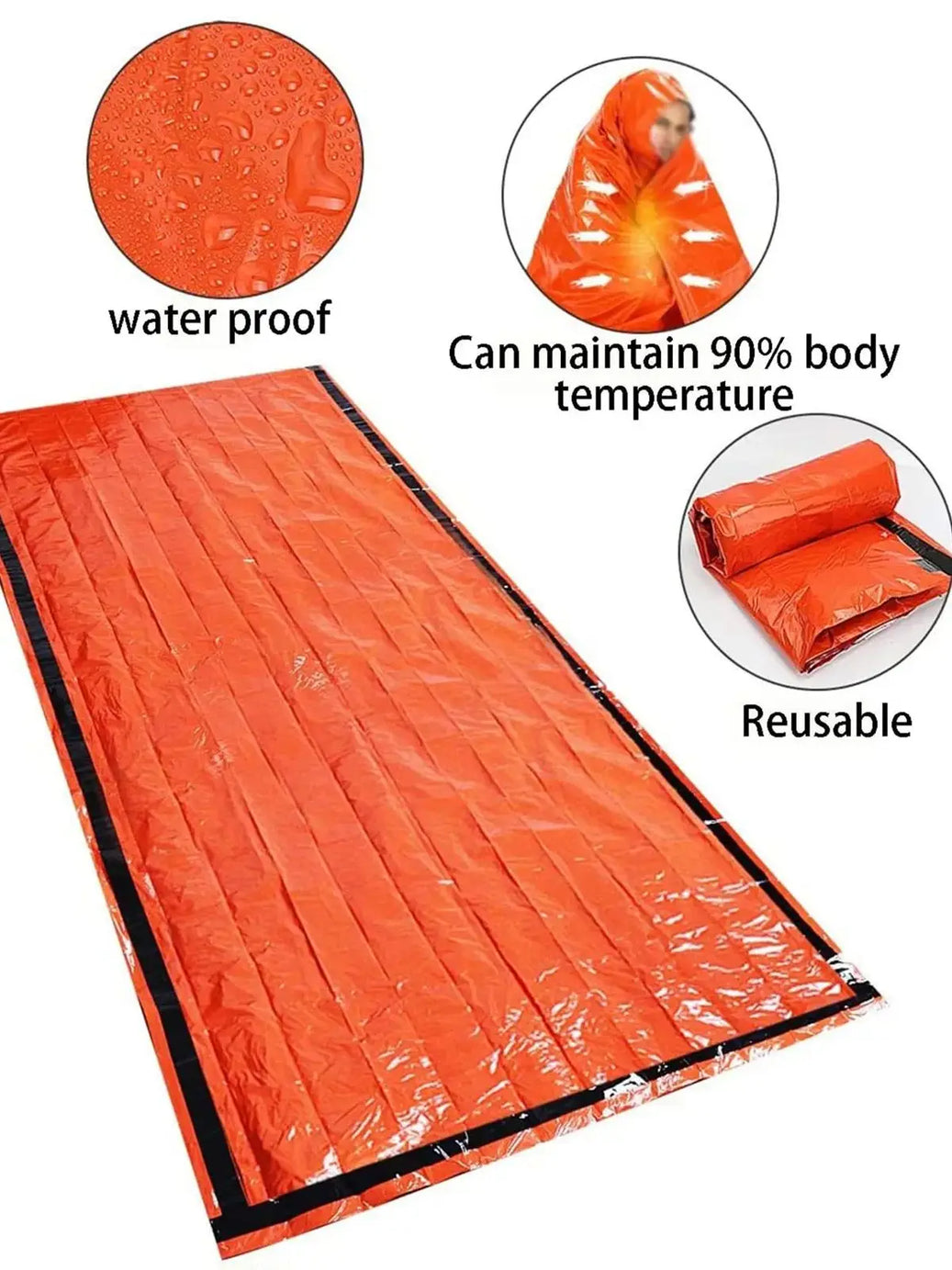 Portable Waterproof Emergency Survival Sleeping Bag Outdoor Edc Camping Gear Thermal Sack First Aid Rescue Kit Mylar Blanket