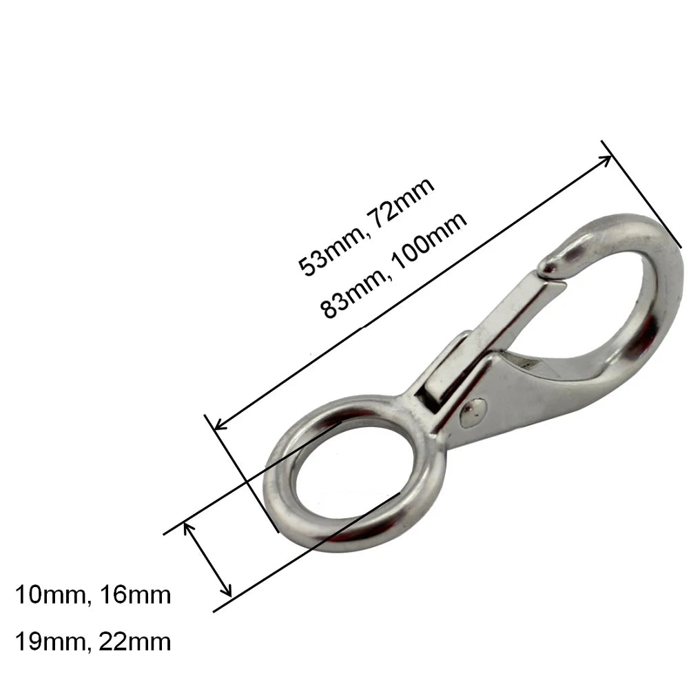 1PCS Heavy Duty Stainless Steel 304 Spring Snap Hook Fixed Eye Clip Carabiner Universal Marine Clip Dock Hardware