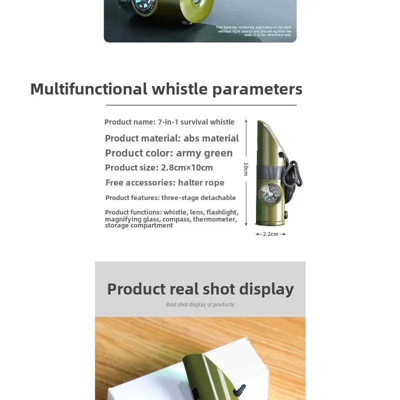 Outdoor Survival Equipment Whistle Multifunctional Portable Emergency Compass Magnifying Glass Flashlight Thermometer