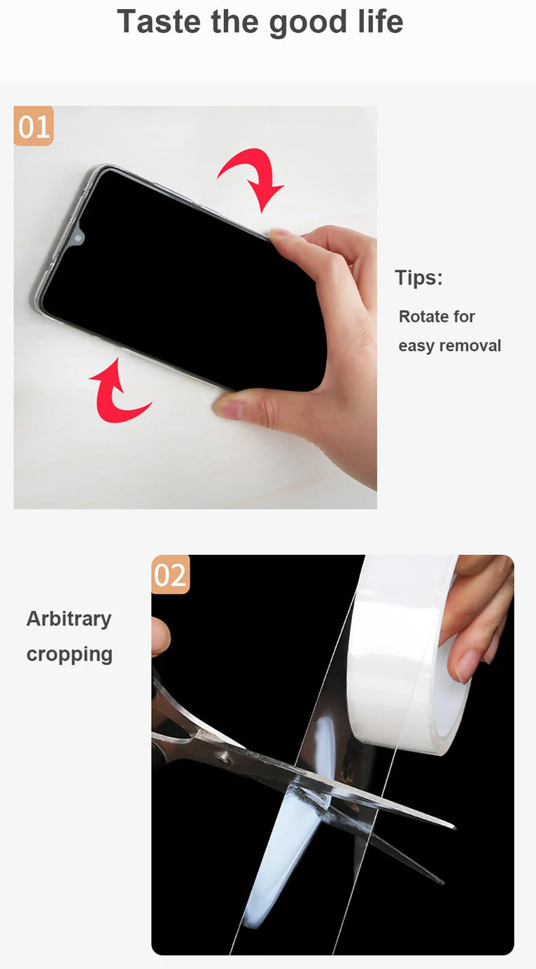 1-10M Nano Double Sided Tape Heavy Duty Transparent Adhesive Strips Strong Sticky Multipurpose Reusable Waterproof Mounting Tape