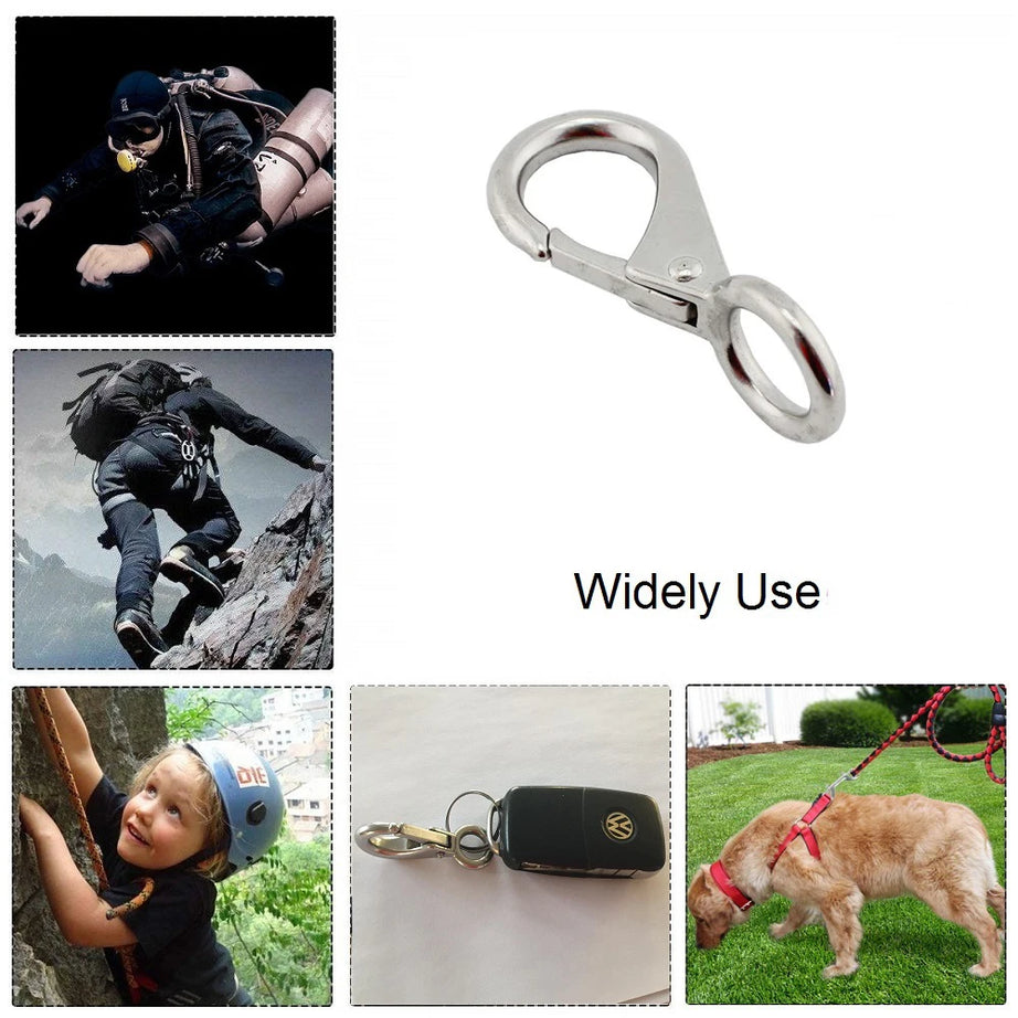 1PCS Heavy Duty Stainless Steel 304 Spring Snap Hook Fixed Eye Clip Carabiner Universal Marine Clip Dock Hardware
