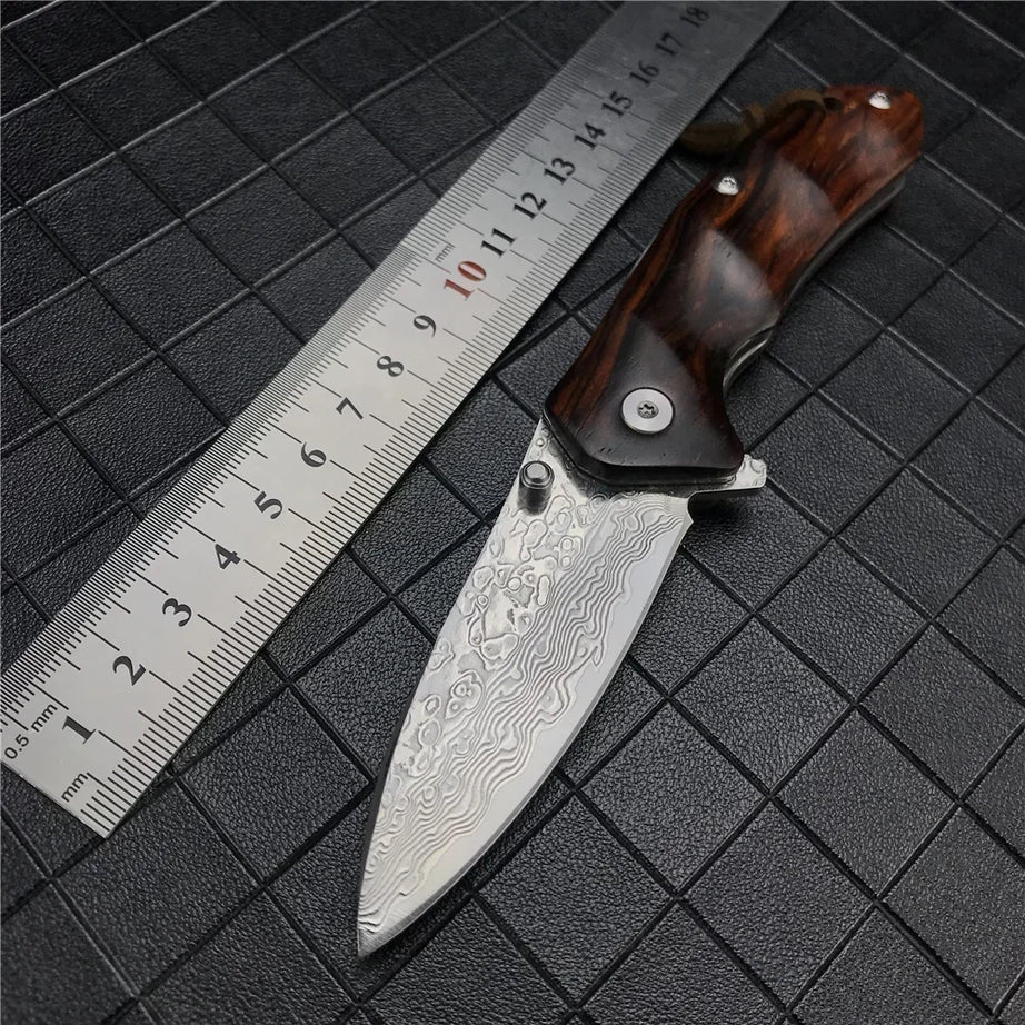 Outdoor Tactical 67 Layers Damascus Steel Camping Pocket Knife EDC Outdoor Knife Tactical Tool Self-defense Combat Folding Knife