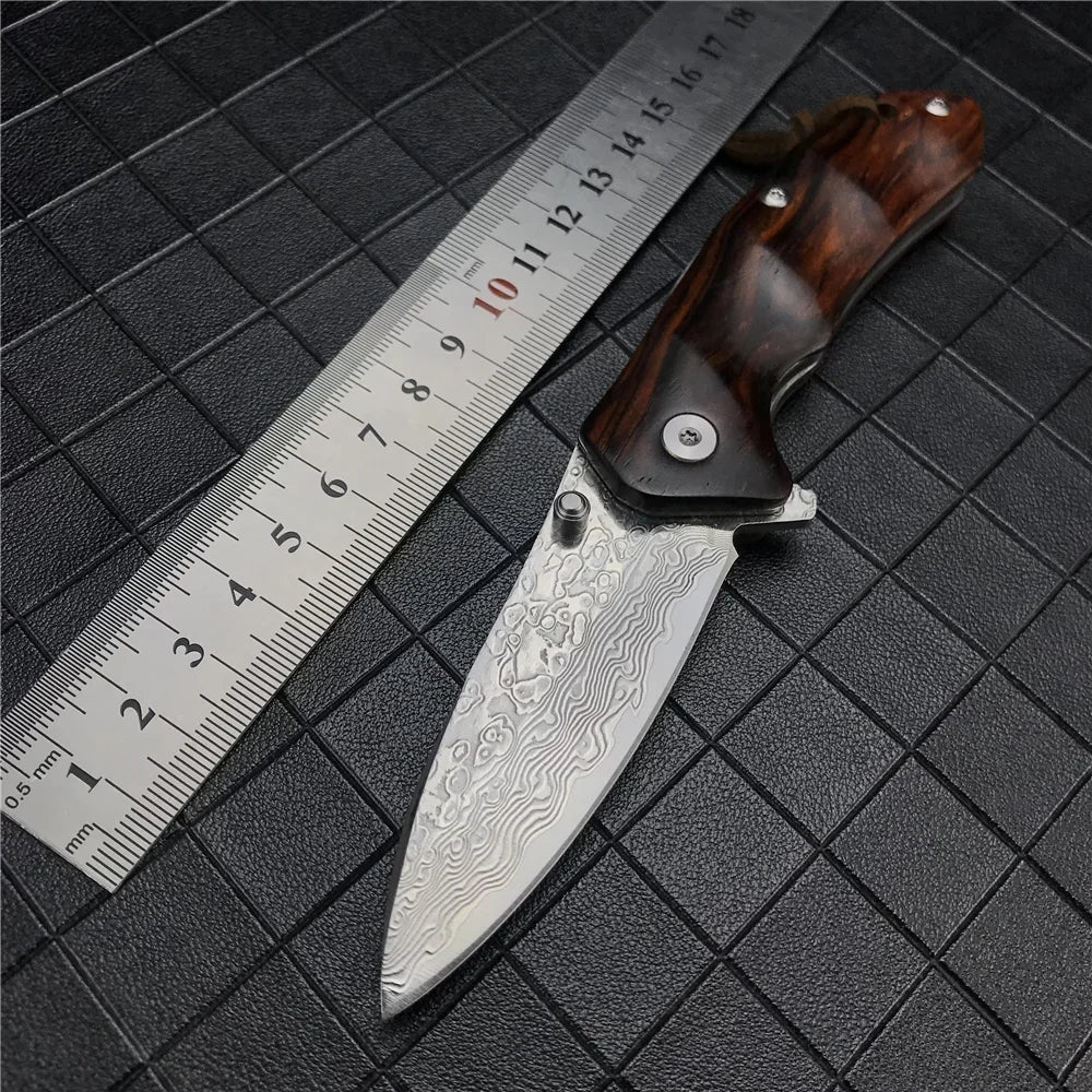 Outdoor Tactical 67 Layers Damascus Steel Camping Pocket Knife EDC Outdoor Knife Tactical Tool Self-defense Combat Folding Knife