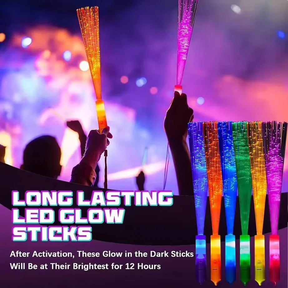 12/24/48Pcs Glow Fiber Wands Sticks LED Flashing Stick Light up Stick Colorful Fiber Optic Wands For Wedding Glow Party Favors
